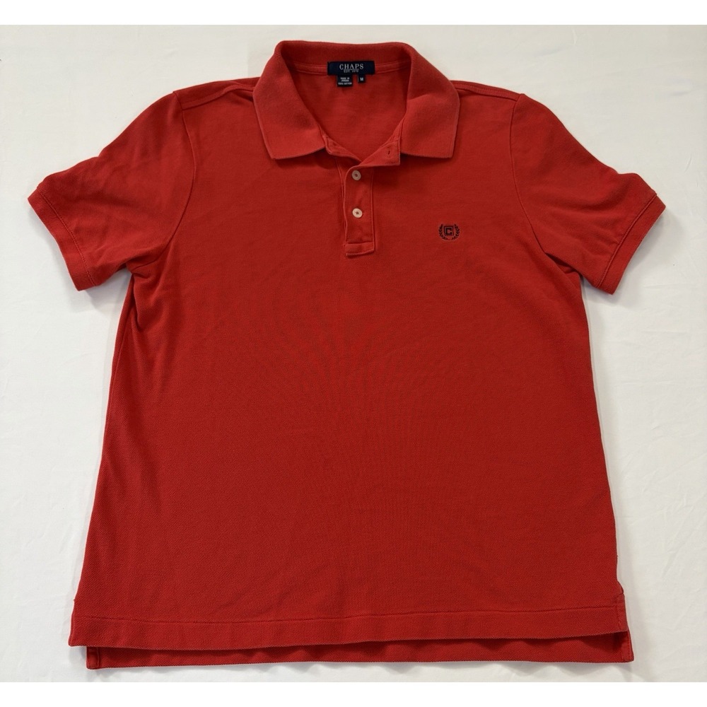 Chaps Women's M Red Cotton Knit Polo Shirt Logo Short Sleeve Solid Collared